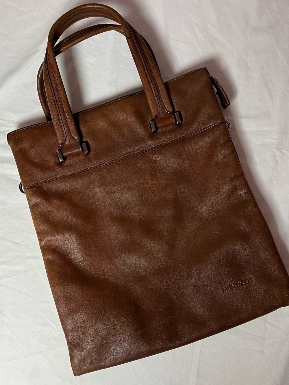 Vintage Montagut Paris Brown Leather Slim Briefcase Document Bag
